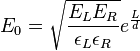 E_{{0}}={\sqrt  {{\frac  {E_{{L}}E_{{R}}}{\epsilon _{{L}}\epsilon _{{R}}}}}}e^{{{\frac  {L}{d}}}}